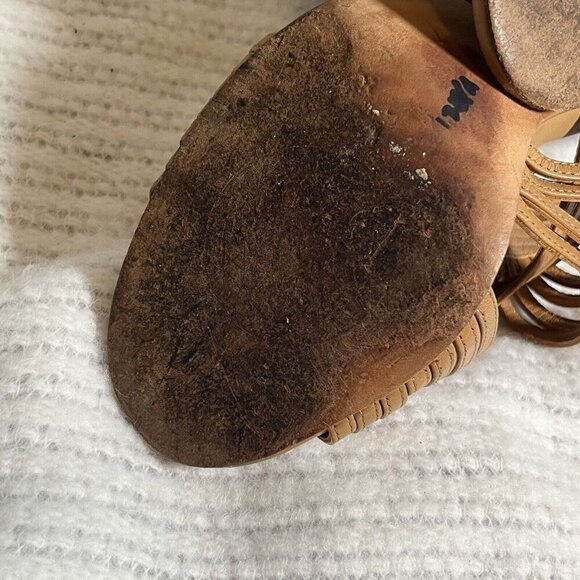 Tory Burch Liv Cage Gladiator Shoes Brown Leather Zipper Heels Open‎ Toe Size 8 - Picture 8 of 10